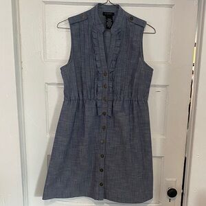 B. Smart Blue Ruffle Button-Down Mini Dress